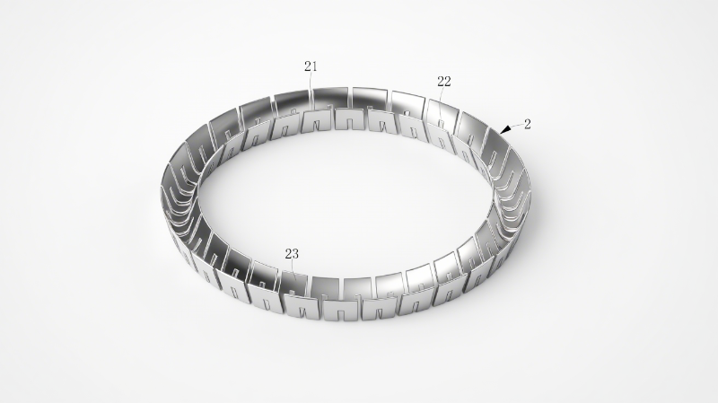一種HA型彈簧組合油封結(jié)構(gòu)圖6圖6（V型彈簧立體圖）：顯示彈片（23）、第一凹槽（21）與第二凹槽（22）的交錯(cuò)排列，闡釋預(yù)緊力產(chǎn)生機(jī)制。