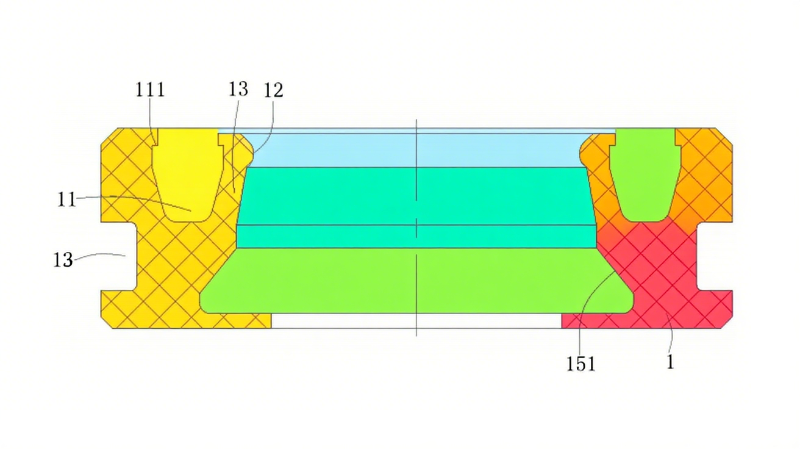 一種HA型彈簧組合油封結(jié)構(gòu)圖3圖3（車制剖視圖）：呈現(xiàn)增壓槽斜面（151）與副油封臂（14）的彎曲角度，驗(yàn)證“向外傾斜-向內(nèi)彎曲”的獨(dú)特結(jié)構(gòu)。